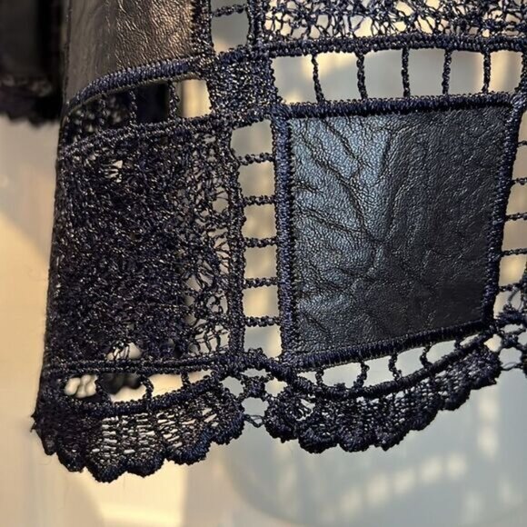 Frank Lyman Navy Blue Patchwork Design Zip Up Jacket Size Small - Picture 4 of 12